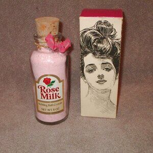 NOS Vintage ROSE MILK Bubbling BATH CRYSTALS Glass Bottle VENICE BEACH Cali 70s